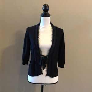 Cynthia Steffe | Black Cardigan Sweater, Lace Trim